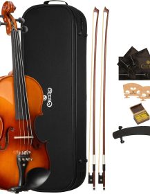 Cecilio 4/4 Full-Size Left-Handed Violin, Solid Spruce Top & Maple Body Professional Fiddle Set Includes Hard Case, 2 Bows, Rosin, Bridges & Extra Strings
